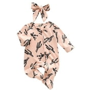 Ma\u0026Baby Baby Girls Cactus Footies Pajamas Newborn Zip Up Sleeper Headband